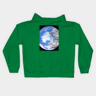 Planet Earth Environment with Blue Sky, White Cloud and Winter Tree Kids Hoodie